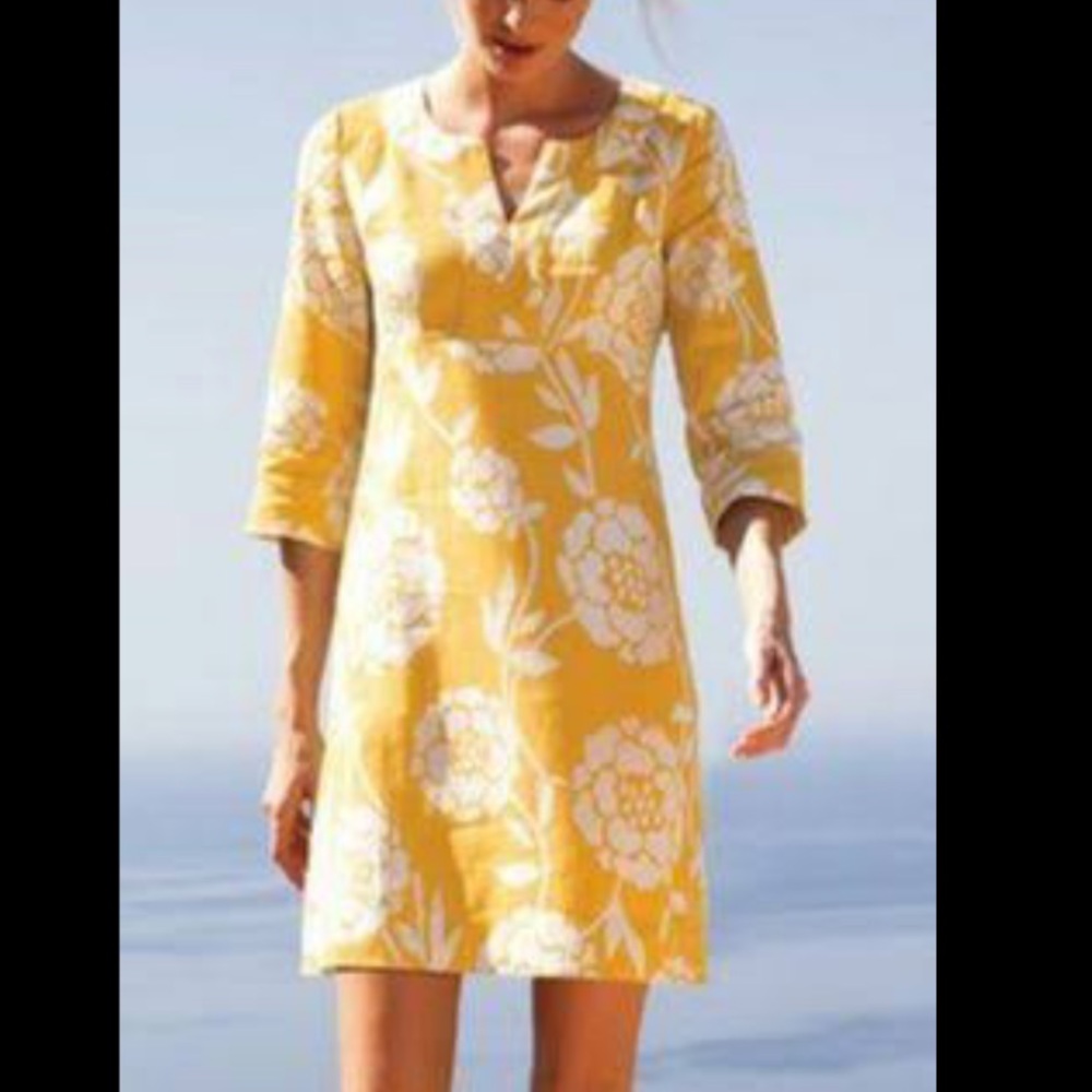 Boden linen yellow floral dress Sz 14 (smaller 14- see measurements)